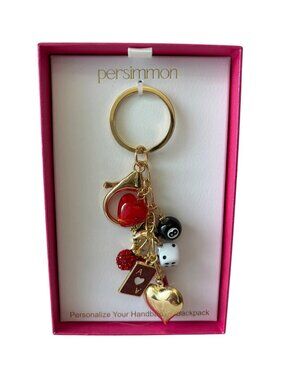 Persimmon MaximalistLucky Lady Bag Charm w/Card, Dice, 8-ball gold accent charms